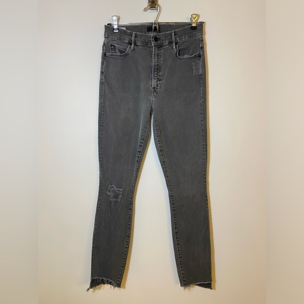 Mother 26 Stunner Zip Ankle Step Fray Sexy Walked into Town Stretchy Gray Jeans